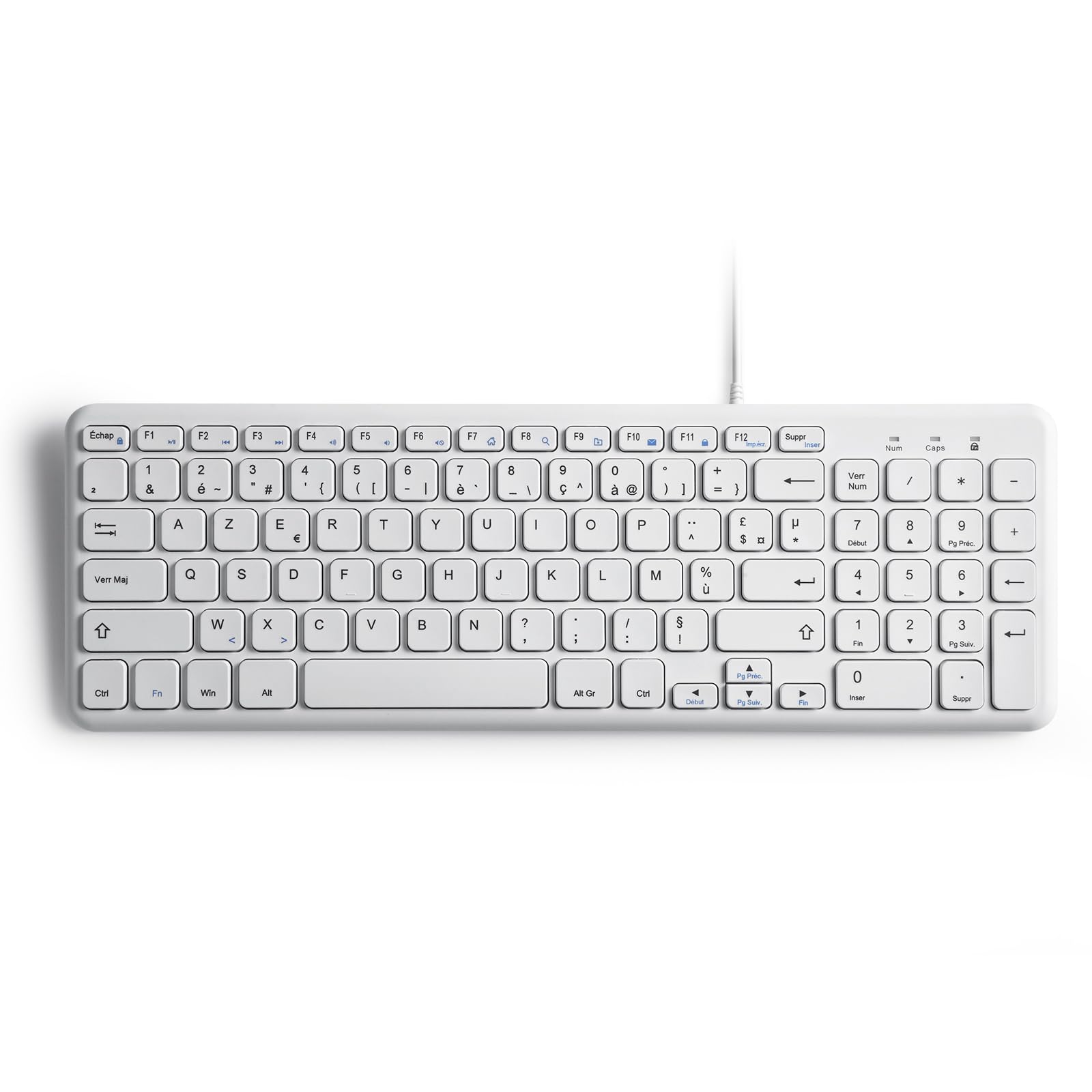Perixx PERIBOARD-213W USB Wired Silent Compact Keyboard with Numeric Keypad, French AZERTY, 36.5 x 12.2 x 1.8 cm, White-image-24