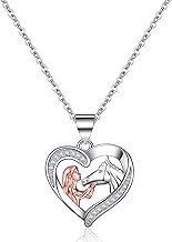 MOROTOLE Horse Necklace for Girls Sterling Silver Girl and Horse Necklace Cubic Zirconia Unicorn Necklace for Girls Horse Heart Pendant Necklace