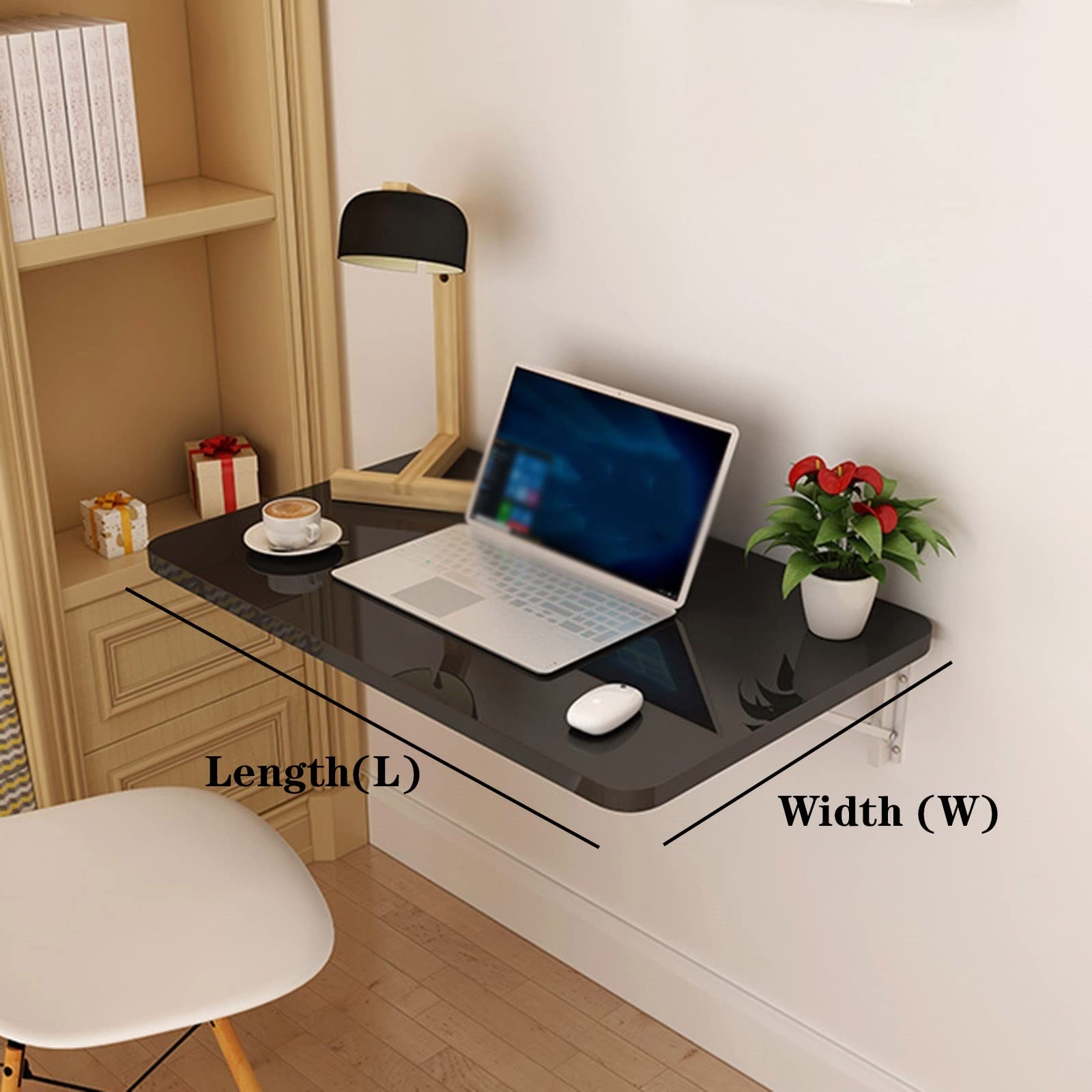 Mesa plegable montada en la pared de madera maciza resistente para comedor y trabajo de 31 pulgadas, mesa plegable negra para cocina, lavandería, hogar, bar, soluciones de ahorro de espacio
