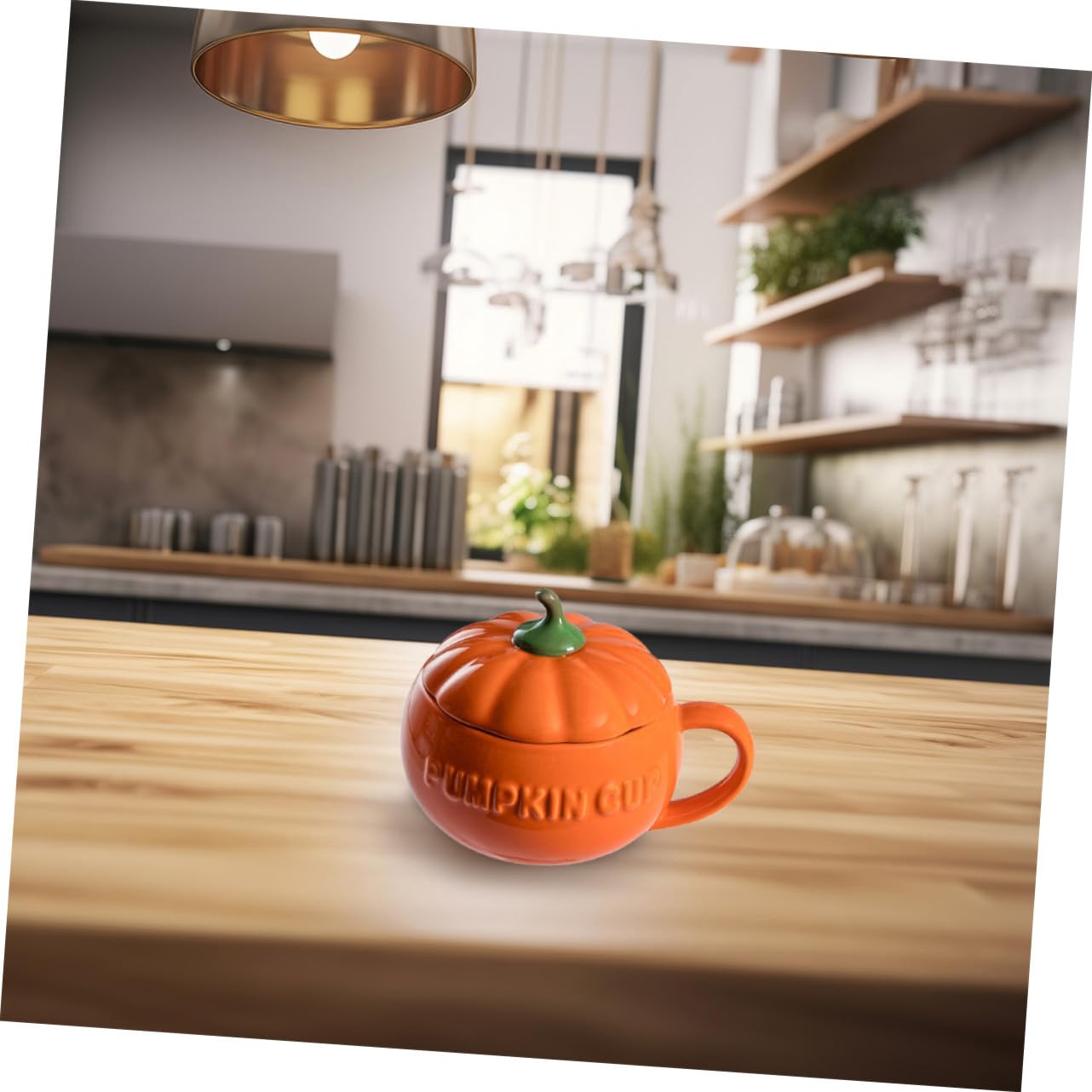 Tazza da Caffè in Porcellana a Forma di Zucca Arancione con Coperchio e Cucchiaio, Design Confortevole la Casa, Sostituto Ecologico delle Tazze di Plastica