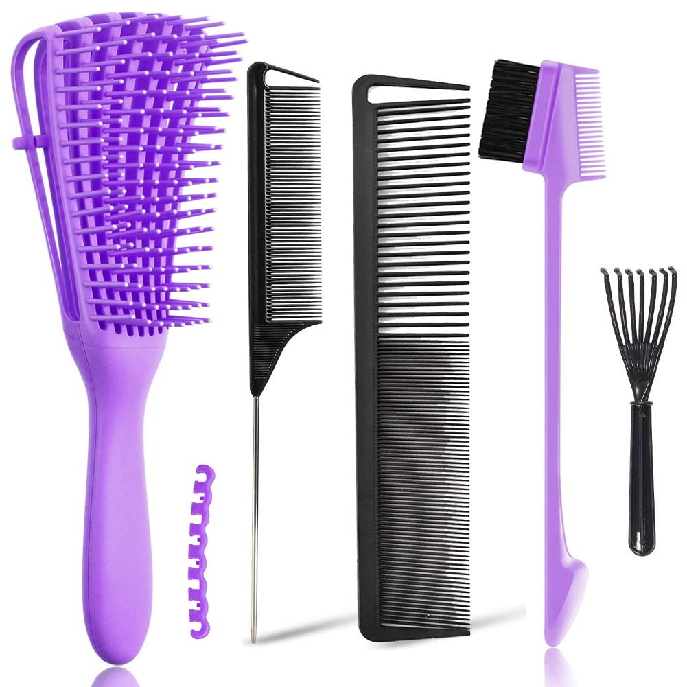 Amazon.com : 5 Pieces Detangling Brush With Rat Tail Comb And Edge Brush  for Black Natural Hair, EZ Detangler Brush Set for Curly, Straight, Thick,  Wet or Dry Hair, Available for Women,