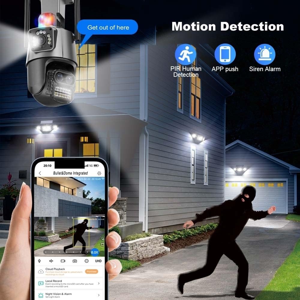 Kamera IP 9MP zewnętrzna bezprzewodowa kamera bezpieczeństwa 8X Zoom automatyczne śledzenie trzy obiektywy podwójny ekran PTZ kamera CCTV nadzór wideo(9MP Camera Add 32GB)