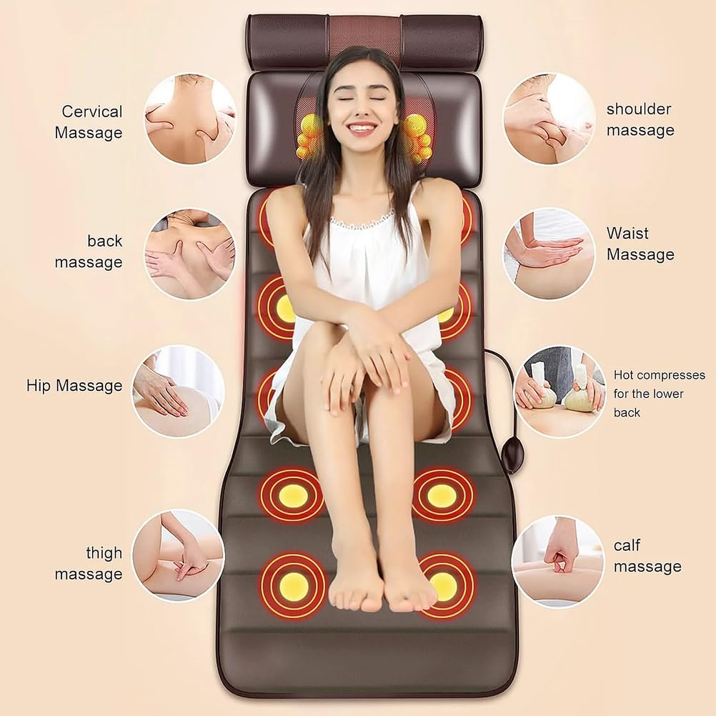 Estera de Masaje de Cuerpo Completo, Colchón de Masaje Térmico con 10 Motores de vibración y 20 Cabezales De Masaje Shiatsu para Cuello, Espalda, Cintura, Piern