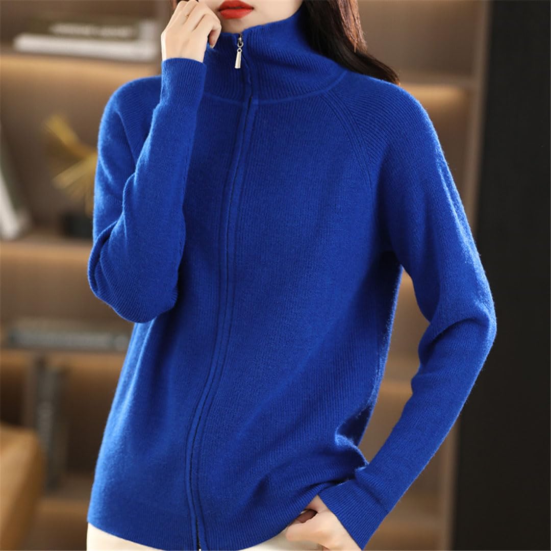 Femmes Laine Pull Double Fermeture Éclair Bas Revers Cardigan Femme Décontracté Tricoté Hauts Veste
