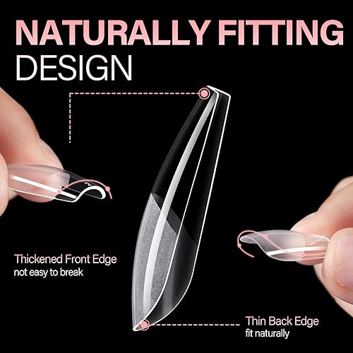 Vista 51 de AILLSA Puntas de uñas medianas de almendra, uñas acrílicas medio mate, gel transparente, cobertura completa, preliminadas, uñas postizas