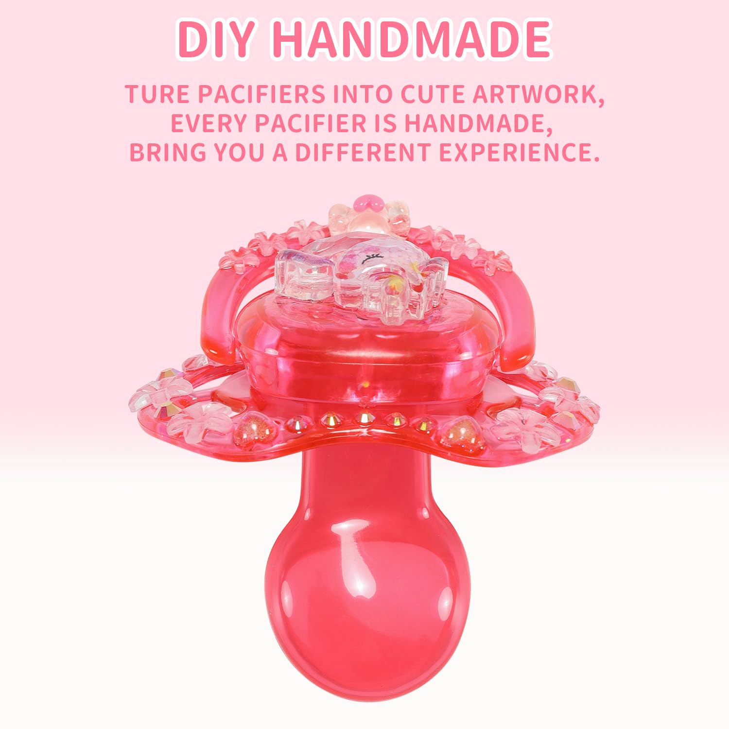CutiePlusU Adult-Size Crystal Pacifier Dummy for Adults DIY Handmade Cute Decorative Shield - Pink Crystal Unicorn - Image 3