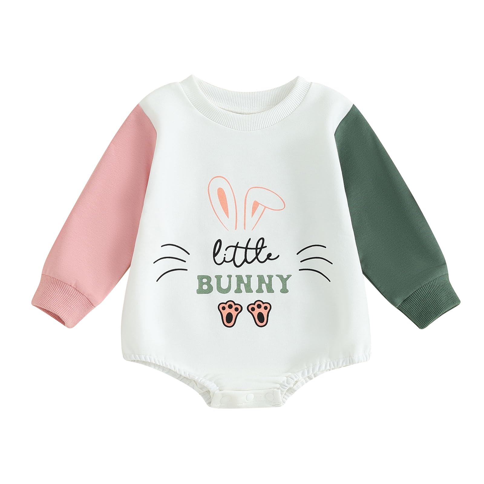 JLKGICF Baby Girl Boy Easter Outfit Sweatshirt Jumpsuit Letter Bunny Ear Print Round Neck Long Sleeve Bubble Romper (White5, 3-6 Months)