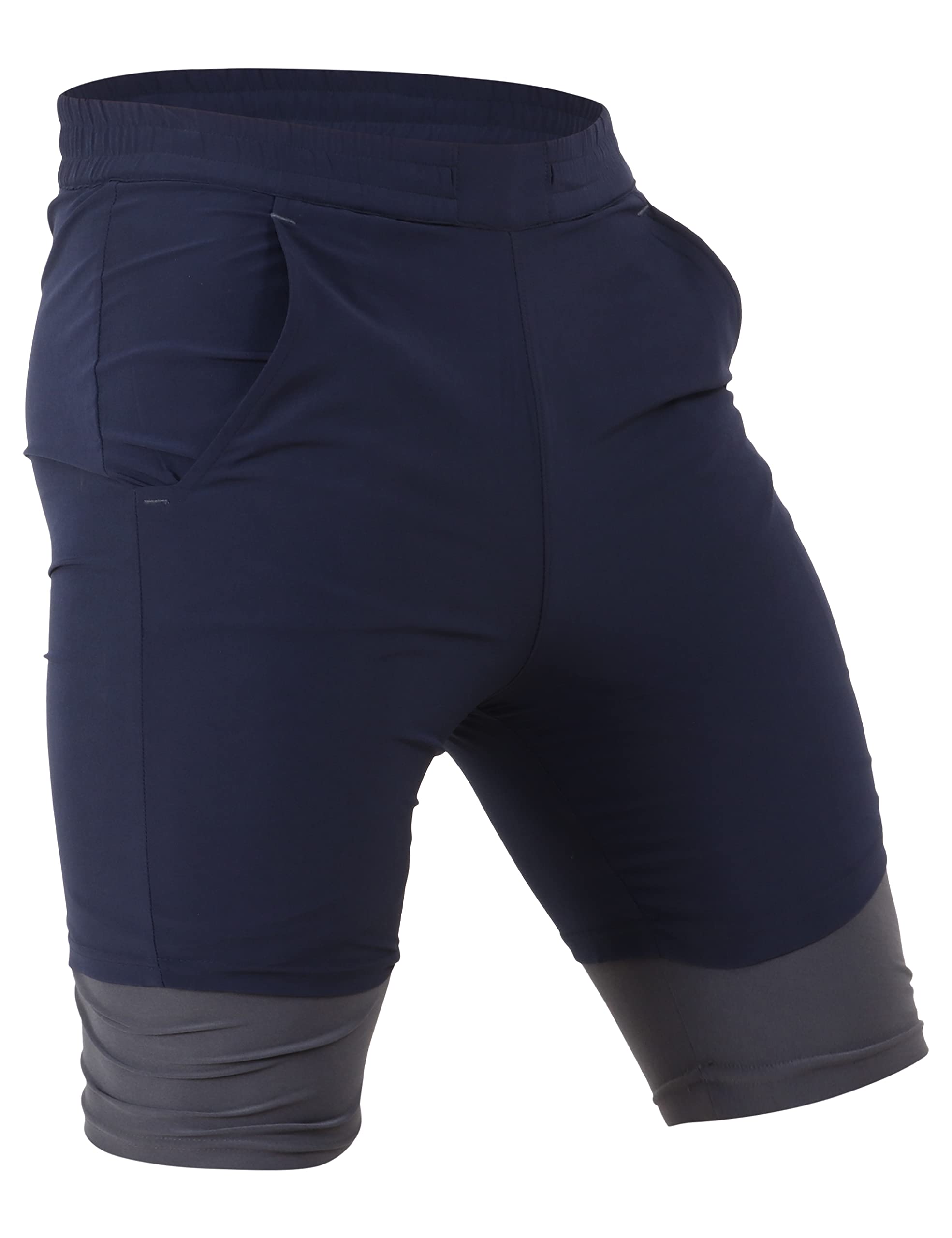 train hard Men's 2 in 1 Running Shorts Gym Workout Quick Dry Mens Shorts with Phone Pocket (M, Blue)-picture-44