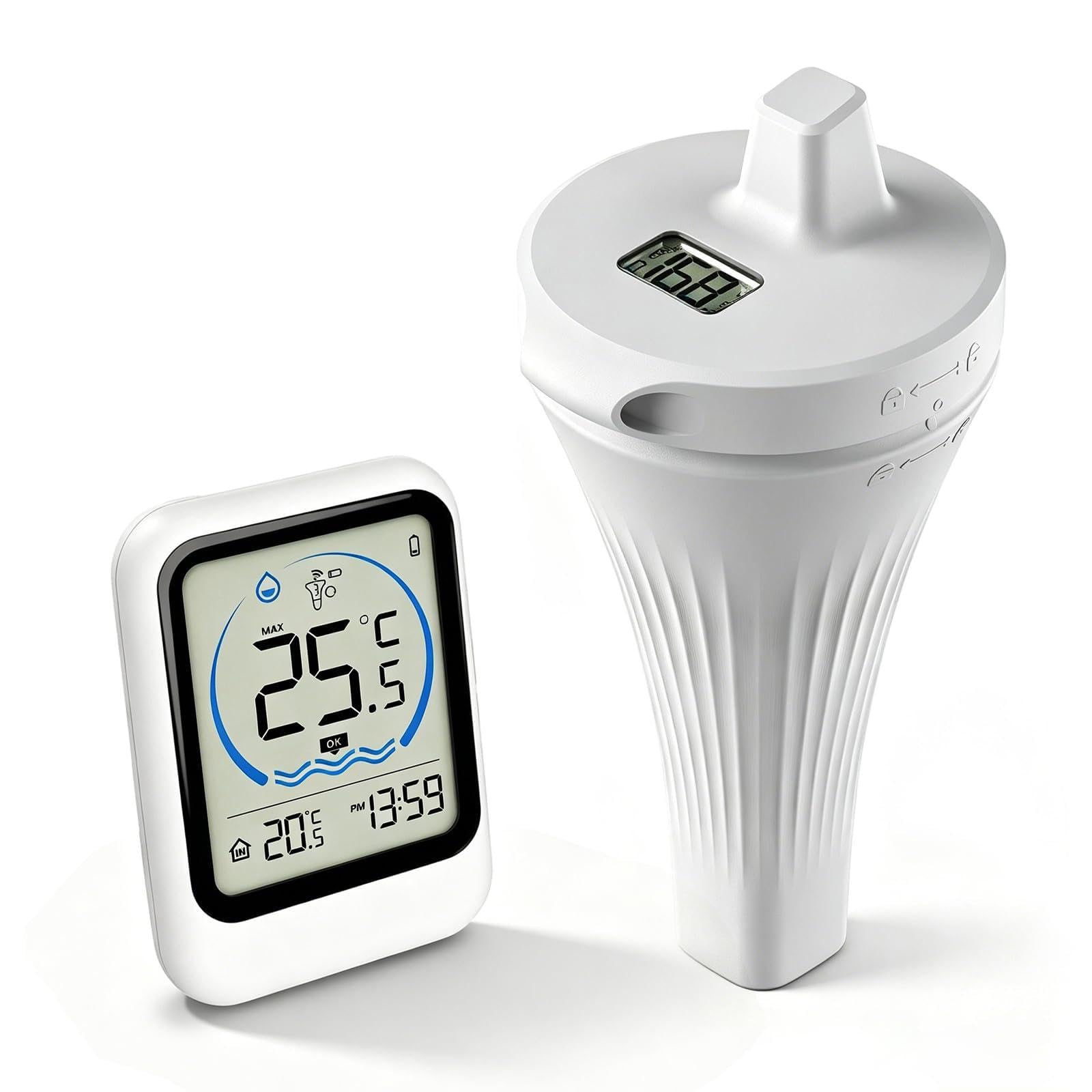 Termometro da piscina senza fili, IP68, impermeabile con display LCD, termometro digitale per piscina, vasca da bagno, acquario, laghetto