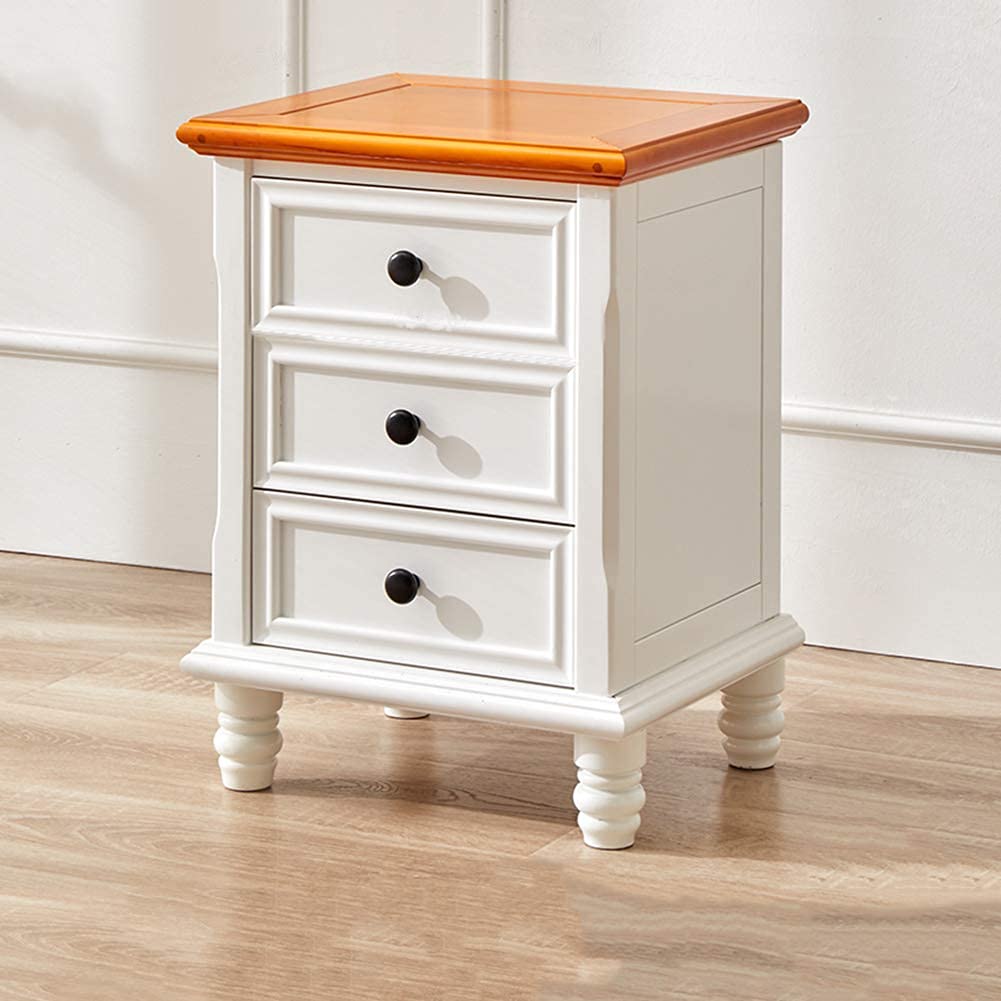 Table de chevet en bois massif de luxe léger avec 4 pieds stables et 3 tiroirs chic