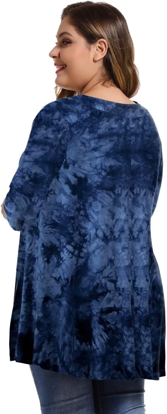 MONNURO Womens Plus Size 3/4 Sleeve V Neck Button Casual Loose Flowy Swing Tunic Tops Basic Tee Shirts for Leggings - Image 5