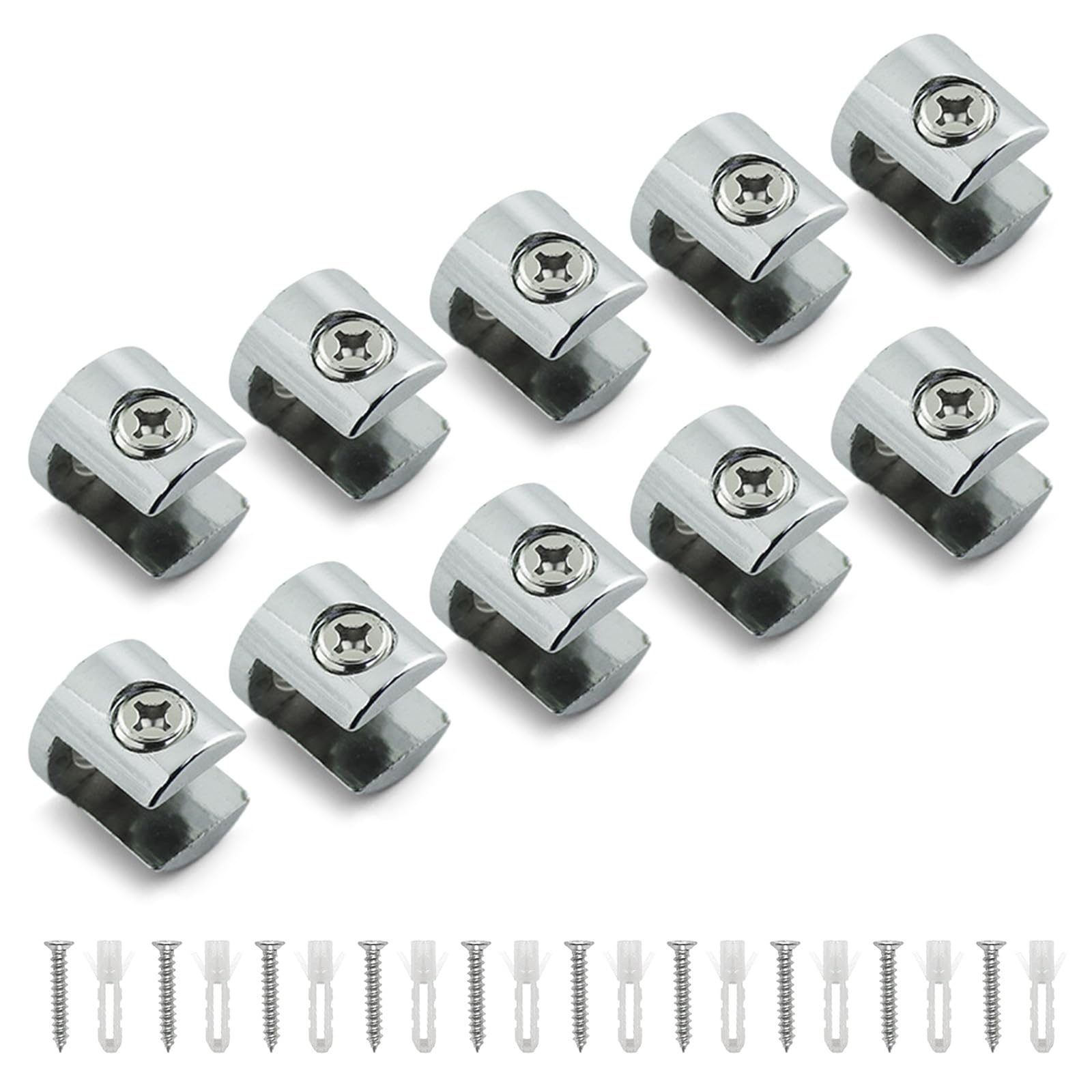 10Pcs Glass Shelf Clamp Brackets Clip Bathroom Glass Tight Clips Holder Brackets Flat Back Mount Holders Flat Back Mount Holder