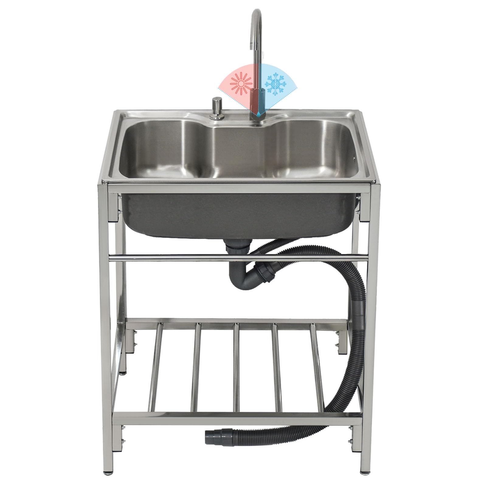 TAXXII Stainless Steel Utility Sink Freestanding Outdoor Single Bowl Restaurant Kitchen with Tap Washing Hand Basin for Garage Laundry Room