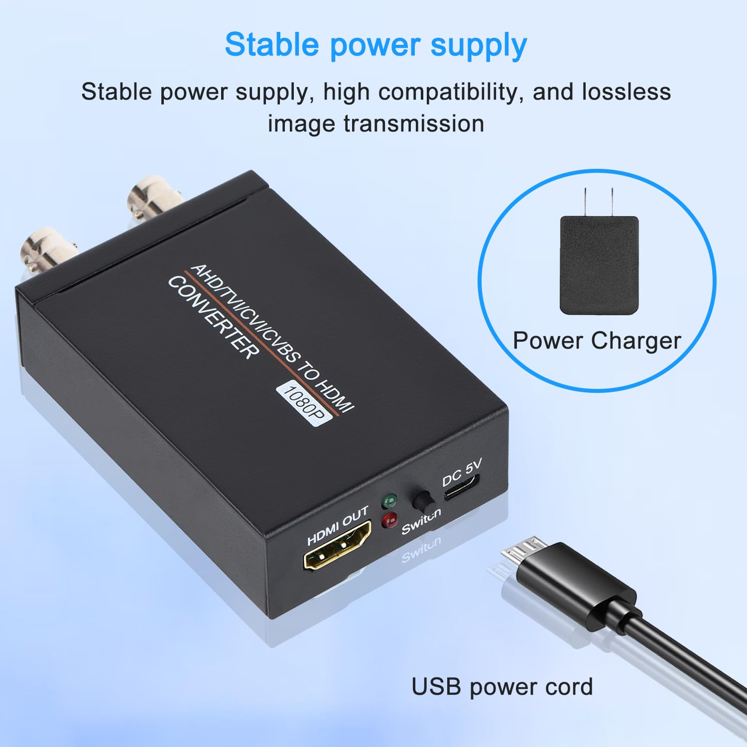 Anber-Tech Convertidor TVI/CVI/AHD a HDMI, Full HD 4K 720P/1080P/ 3MP/ 4MP/ 5MP/ 8MP BNC a HDMI Adaptador convertidor de vídeo para monitor HDTV DVR