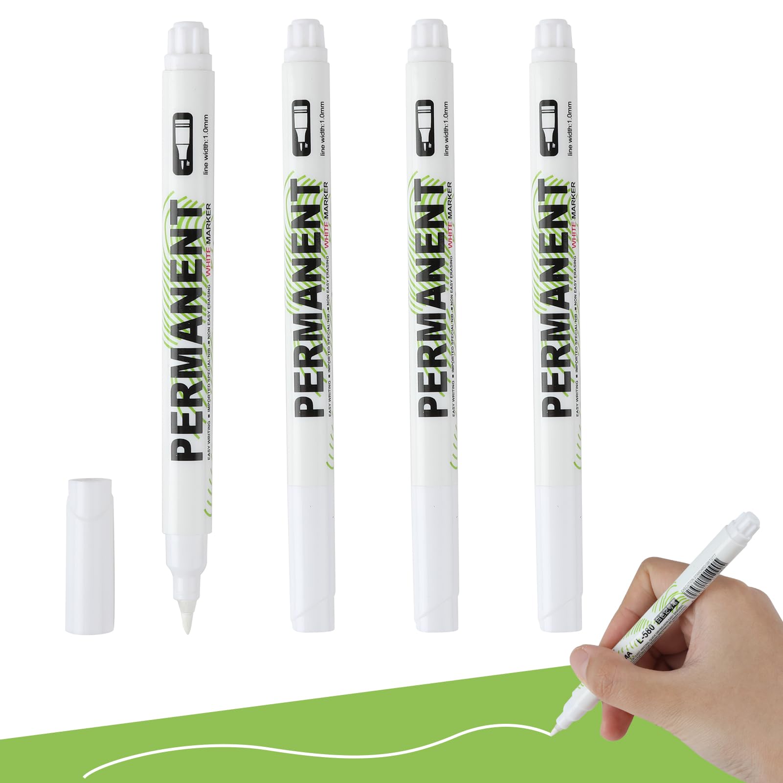 Icywink Marcadores Blancos, 4 Piezas Rotuladores 1,0 mm Permanente Impermeable, Marcadores Permanentes de Acrílico Blanco para Madera, Piedra, Plástico, Cuero, Piedra, Metal, Cerámica