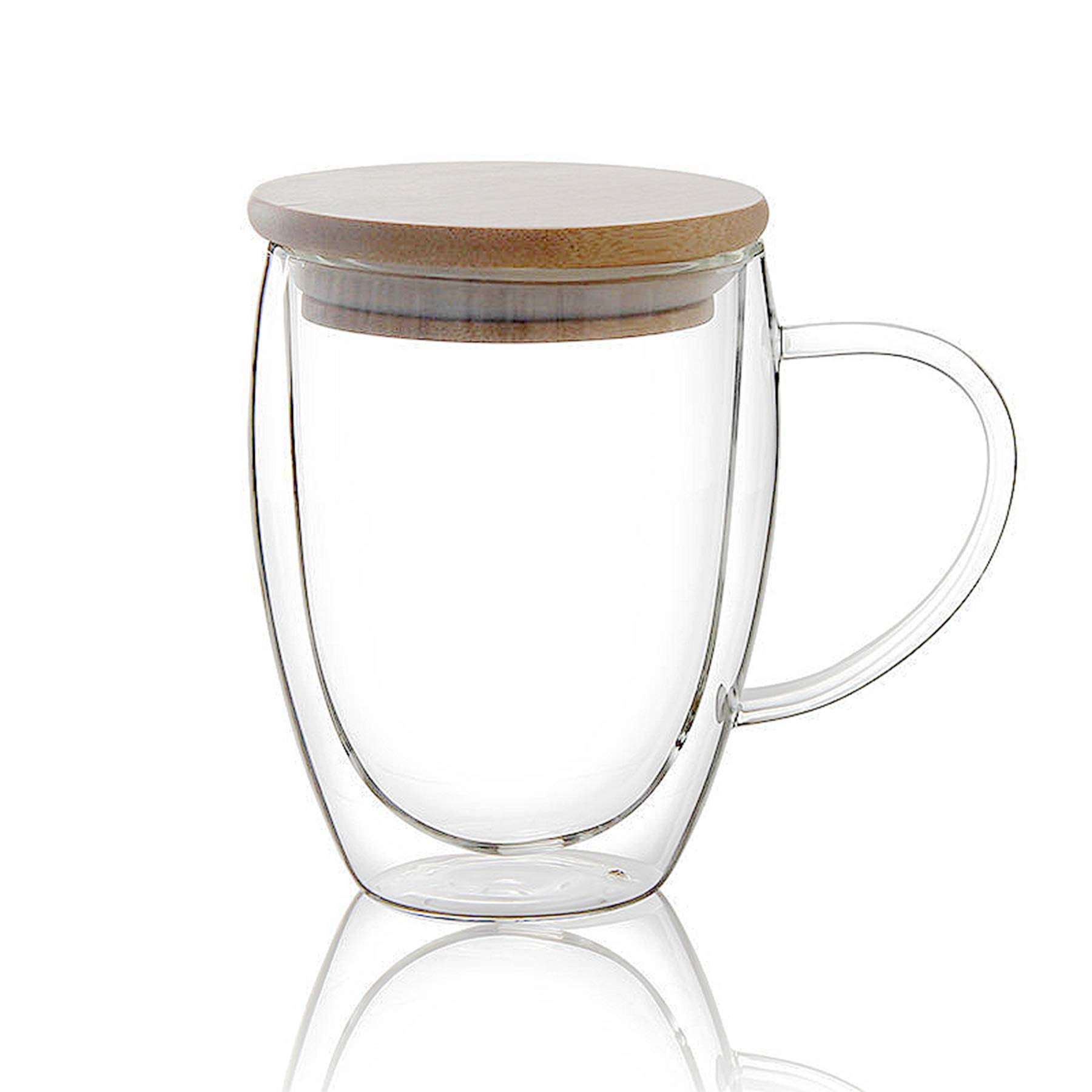 LushhDouble Walled Glass Coffee Cups with Handle and Bamboo Lid 350ml, Insulated Mugs Perfect for Cappuccino, Macchiato, Latte, Tea, Juice, Iced & Hot