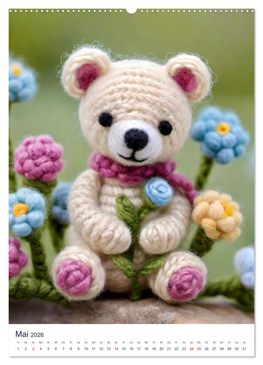 Teddys aus Wolle (hochwertiger Premium Wandkalender 2026 DIN A2 hoch), Kunstdruck in Hochglanz: Weich und wunderbar: Selbstgemachte Wollbären (CALVENDO Hobbys)