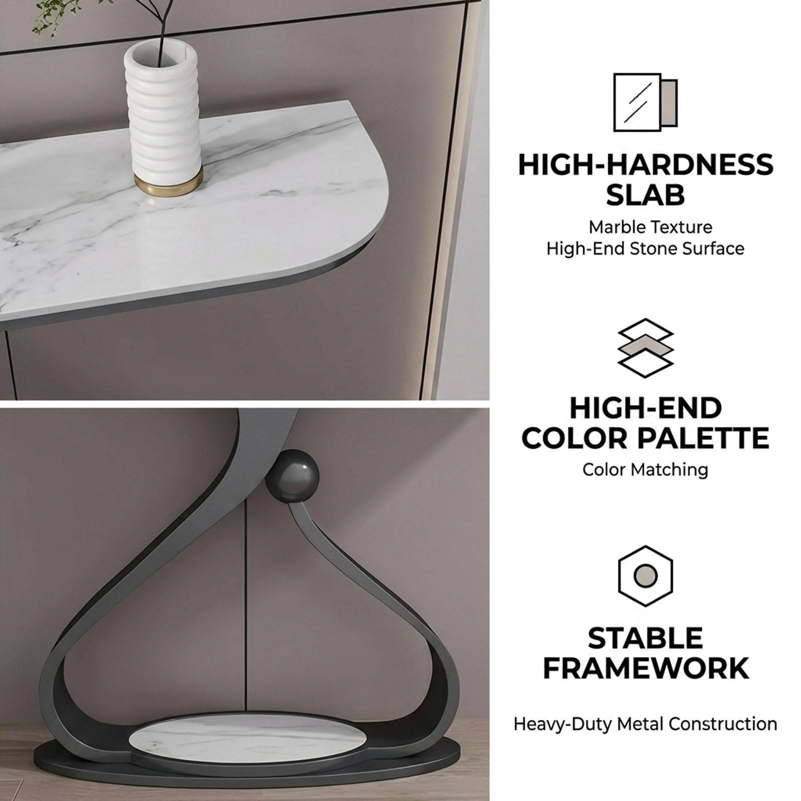 Consolle con ripiano Moderna, Stretto Tavolino da Divano in Metallo Base | Tavolo Consolle Ingresso in Pietra Sinterizzata, Mobile d'ingresso per Piccoli Spazi(Gold+Gray,L100CM/39.4IN)
