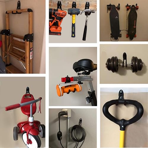 Miniatura 8 de Paquete de 2 ganchos de almacenamiento de garaje, organizador de herramientas de jardín de garaje, ganchos de acero para montaje en pared, ganchos