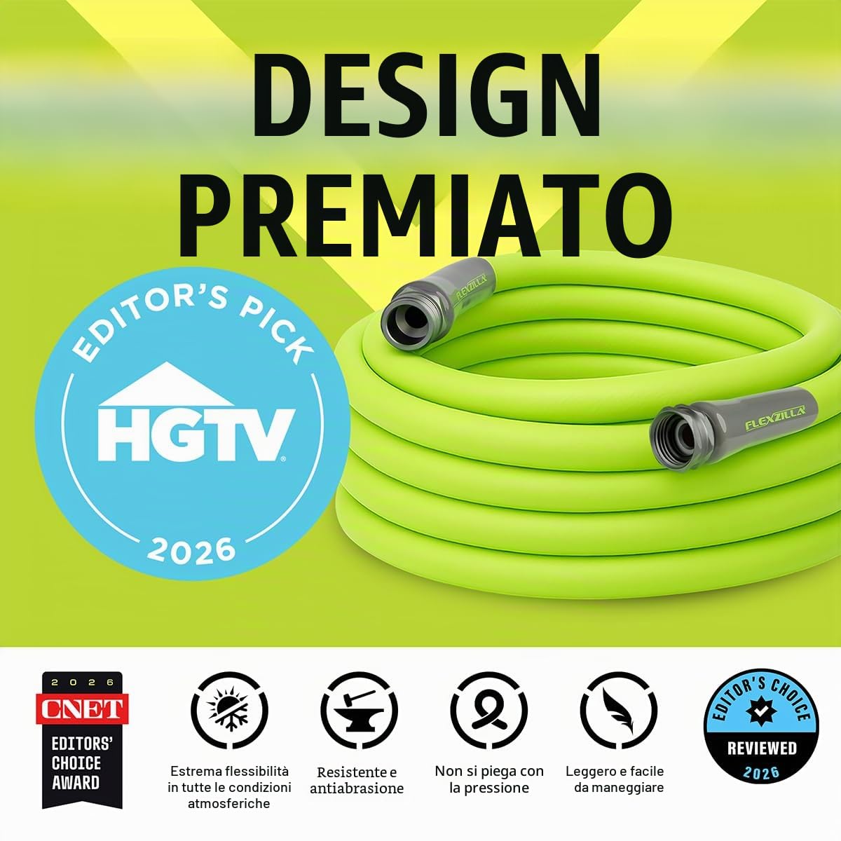 Flexzilla ZillaGreen HFZG5100YW-E Tubo flessibile da giardino, 1,5 cm x 30 m, resistente, leggero, durevole, verde