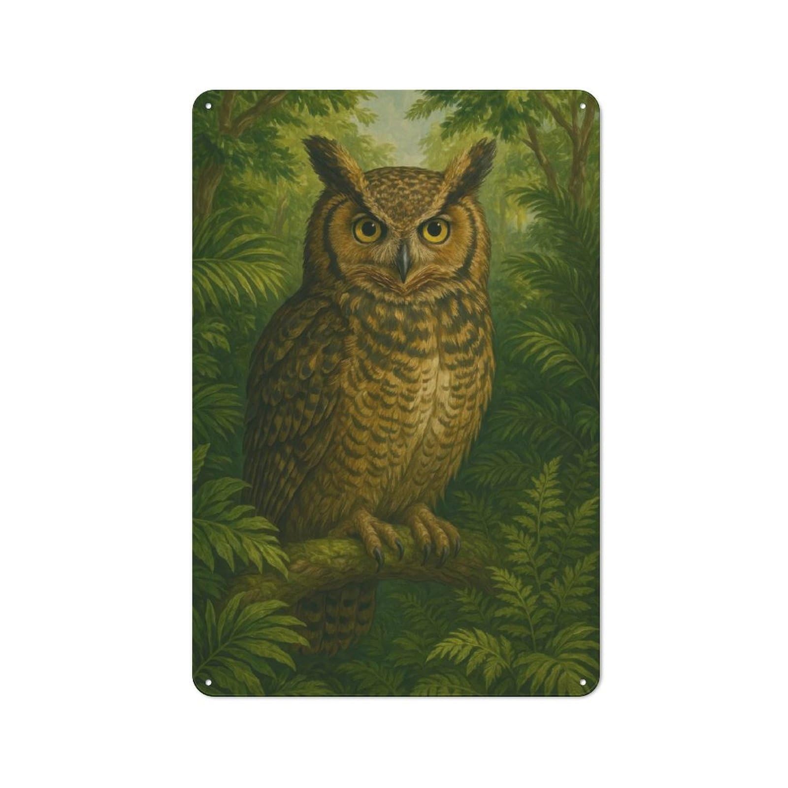Junmoney Style-10 Owl In The Forest Painting Modern Vintage Metal Wall Decor 30X20cm, Tin Sign For Hobby Room, Office, Lounge Or Living Room