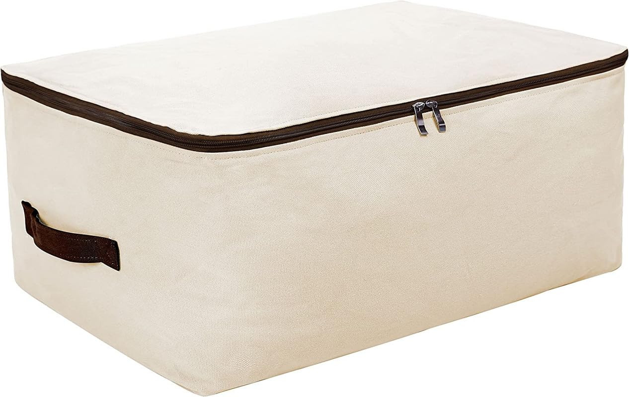 Metsi Wardrobe Organizer for Cloth storage bags for clothes large with Handles Breathable Canvas storage box under bed storage organizer box help in Organizing Clothes and More Beige-image-10