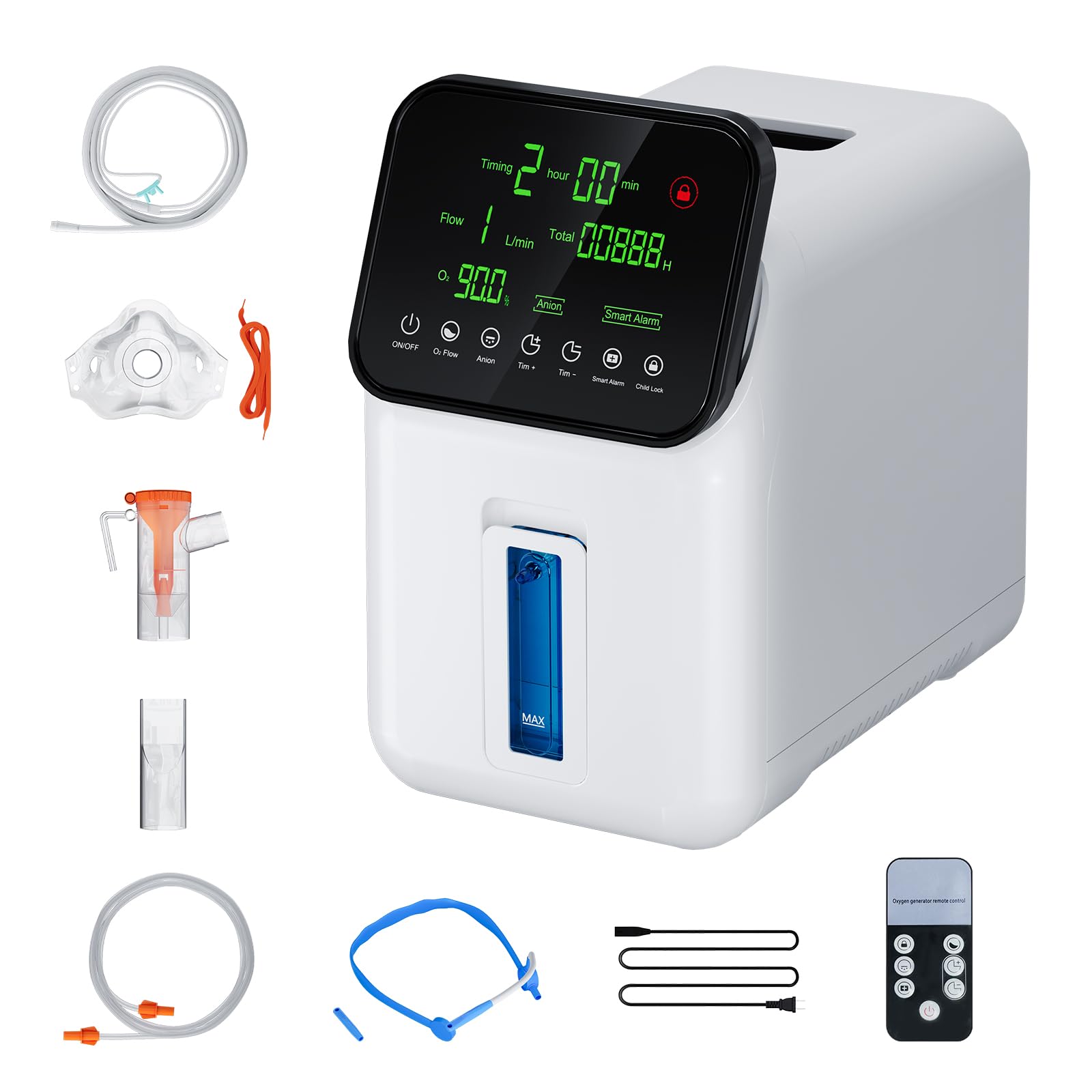 Concentratore di ossigeno portatile,Concentratore di ossigeno Xandoril per uso domestico,1-7l/min,90% Concentratore di ossigeno ad alta concentrazione,Dispositivo di ossigeno muto per la casa