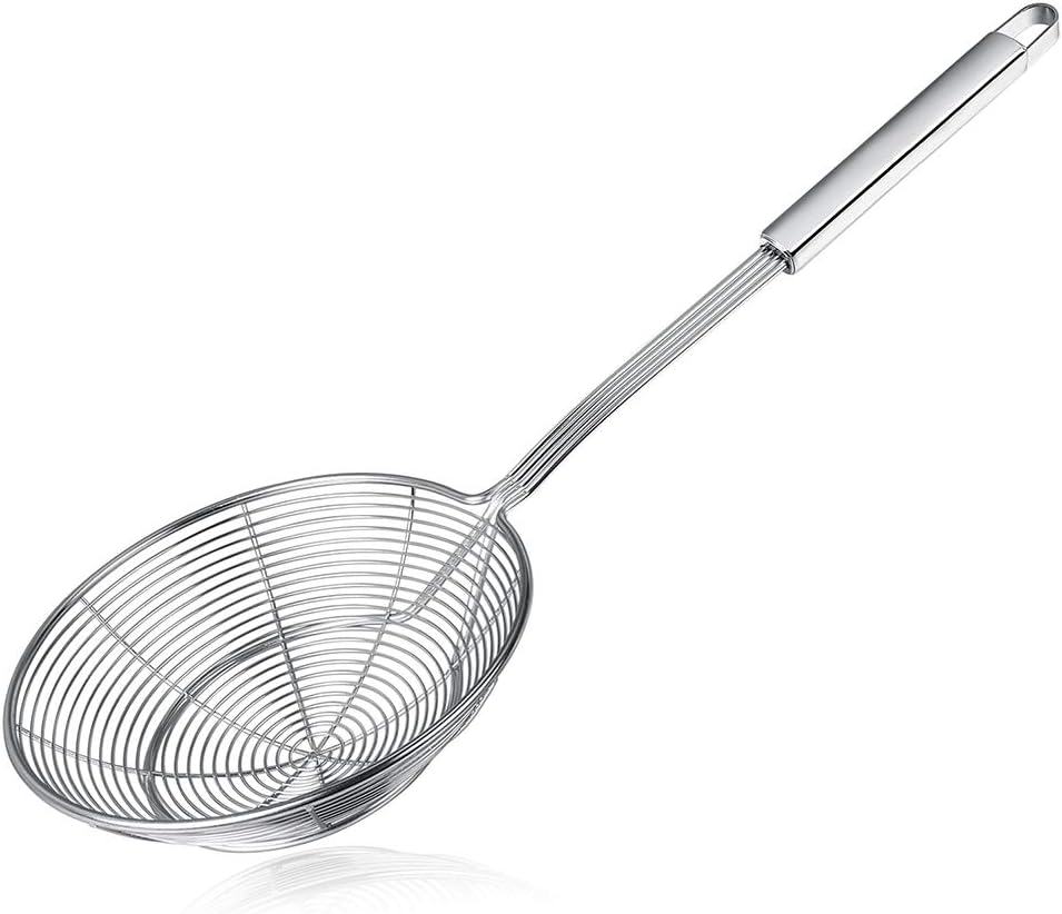 Spider Strainer Skimmer, Swify Stainless Steel Asian Strainer Ladle Frying Spoon with Handle for Kitchen Deep Fryer, Pasta, Spaghetti, Noodle, 7 Inch