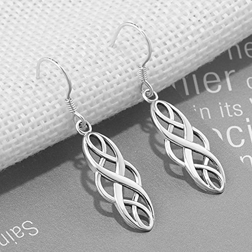 925 Sterling Silver Celtic Knot Braided Promise Statement Party Drop Earrings (Silver)4