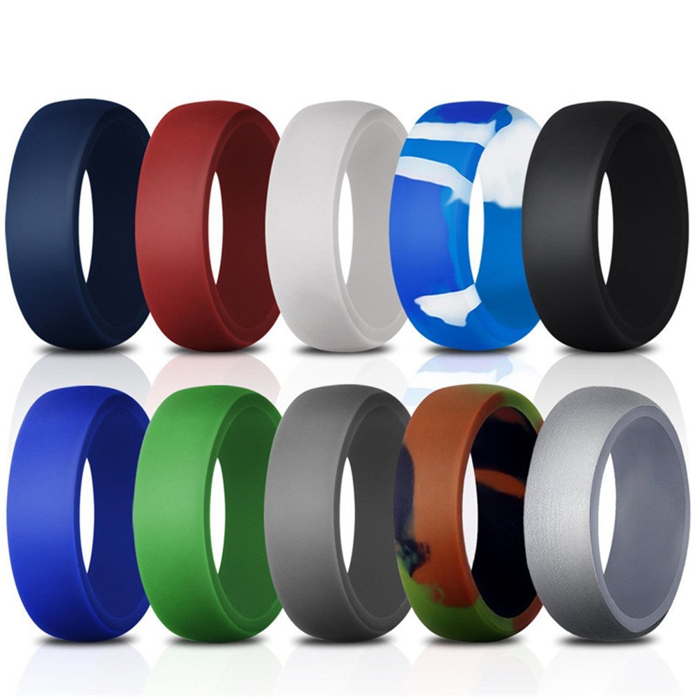 PAMTIER 10 Pack Affordable Silicone Rubber Wedding Bands Durable Comfortable Antibacterial Rings Size V