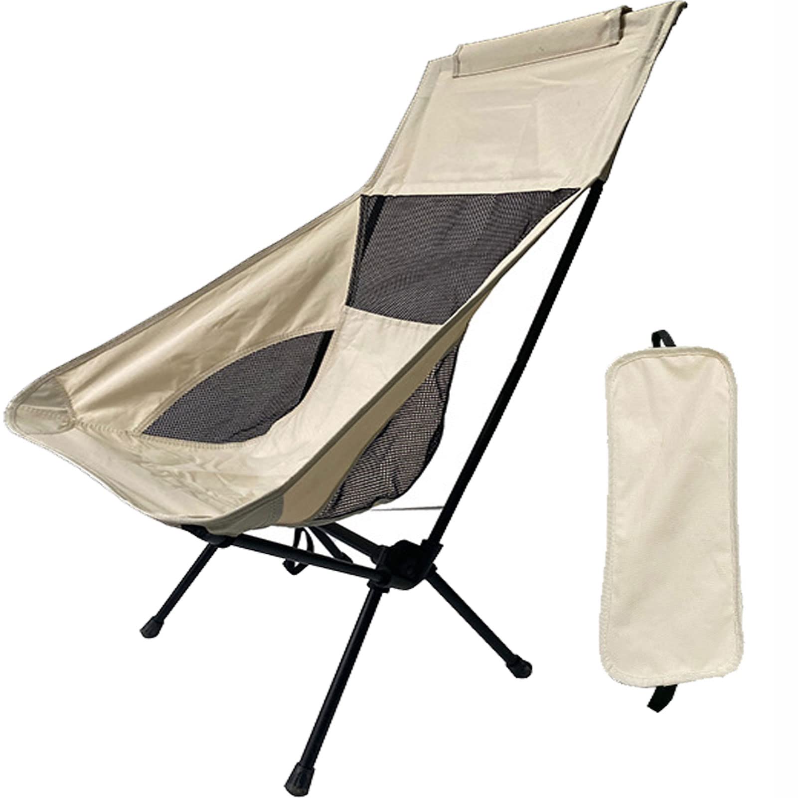 HUHJYUGE Angelstuhl Klappbar, Hohe Rückenlehne Camping Klappstuhl, Tragbarer Faltbar Outdoorstuhl, Stahlrahmen Belastbar Bis 120kg, Mit Tragetasche, Für Camping, Strand (B)
