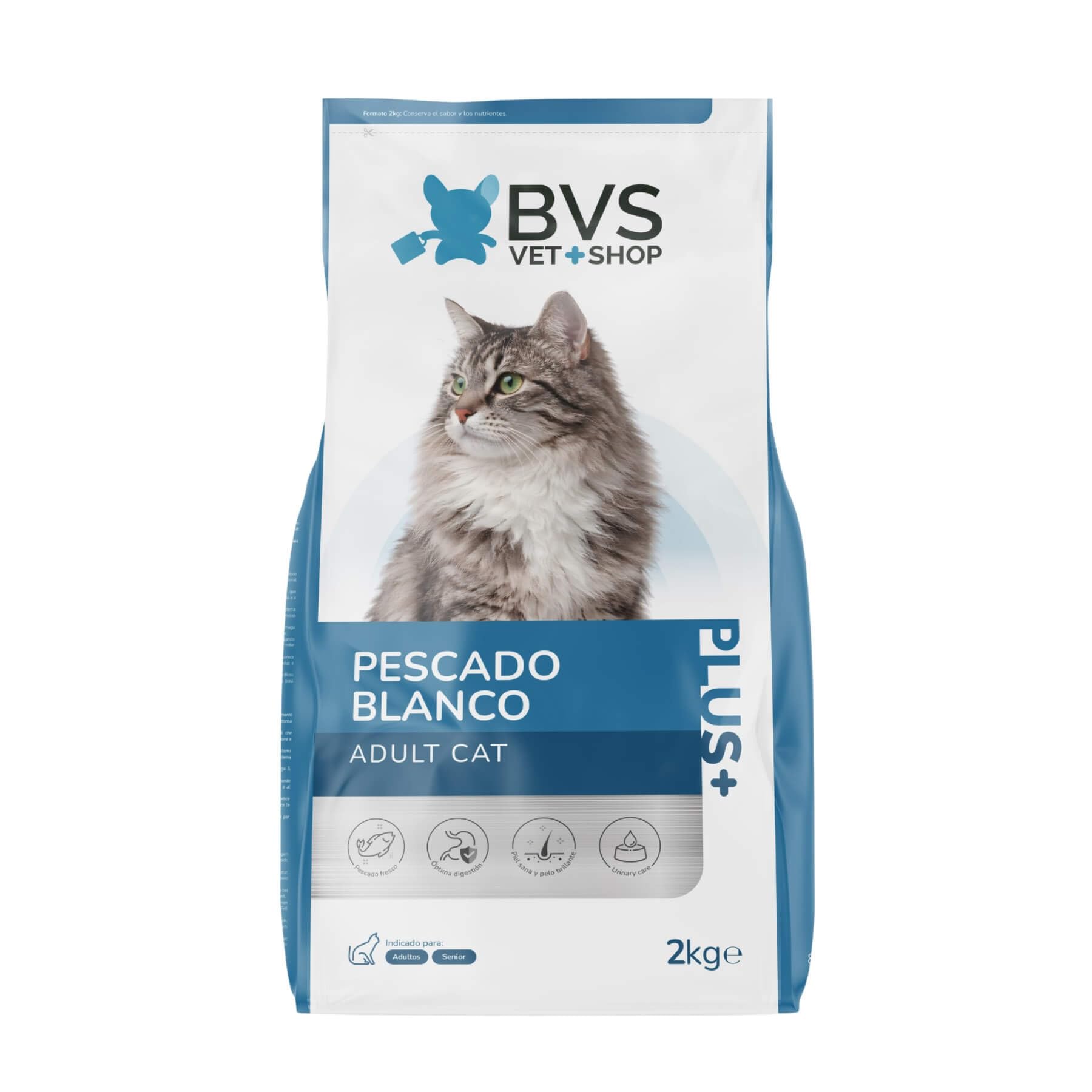 BVS Vet Shop | Adult Cat Pescado Blanco para Gatos | Protege al Sistema inmunológico y Ayuda a desarrollar la Salud Cardiovascular y el Sistema nervioso | 12Kg