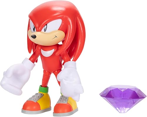 Miniatura 4 de Sonic the Hedgehog Figura de acción Knuckles de 4 pulgadas con accesorio de esmeralda del caos morado. A partir de 3 años (con licencia oficial de
