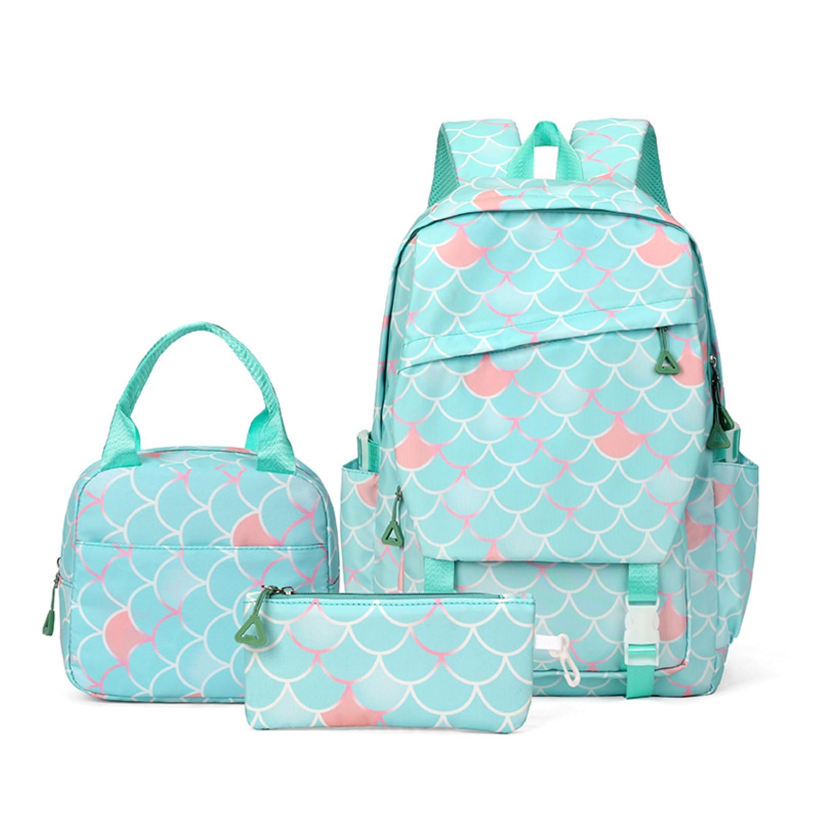 Zaino da Viaggio Sirena Scala 3-in-1 Set Scuola Resistente all'Acqua con Borsa Pranzo E Caso Matita per Ragazze