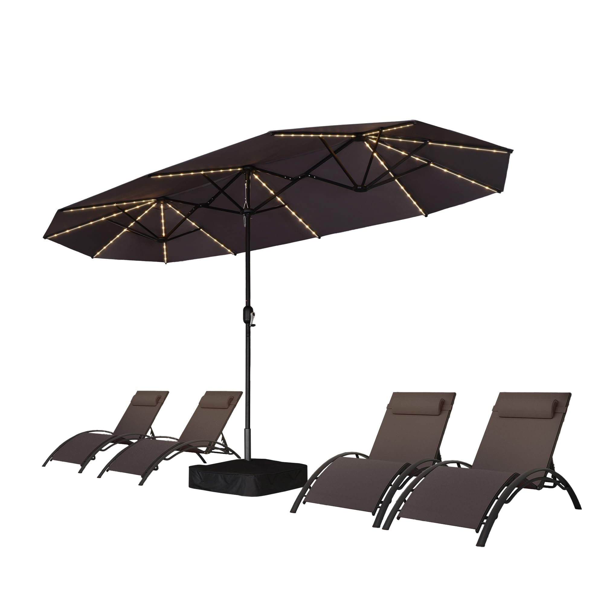 PURPLE LEAF Ombrellone da giardino esterno con piedistallo, 4,55 x 2,7 x 2,4 m, ombrellone doppio rettangolare con alluminio, manovella per balcone, terrazza patio