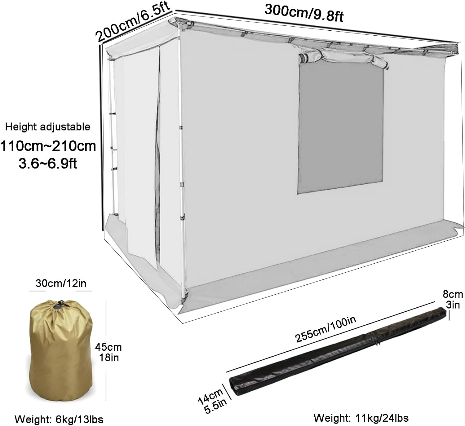 Retractable Vehicle Awning Room - Weatherproof Roof Rack Truck Tent & Car Side Shelter for SUV Outdoor Camping, Beige 200x300cm (6.6x9.8ft) with Waterproof Storage Bag