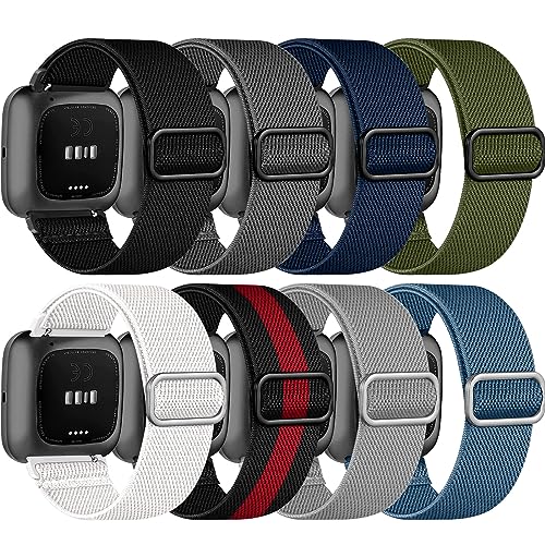 Image of 8 Pack Elastic Adjustable Nylon Braided Strap Solo Loop Sport Bands Compatible with Fitbit Versa 2 /Versa /Versa Lite /Versa SE for Women Men