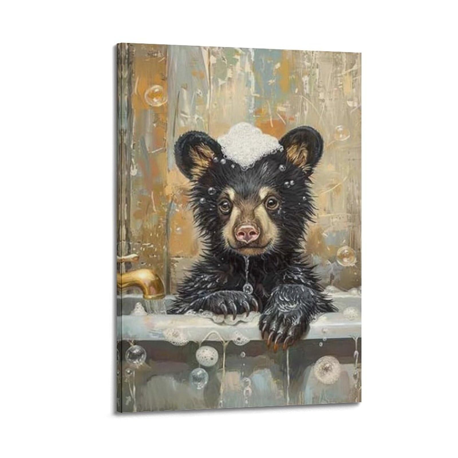 Lvalogy Animal Art Bathtub Bubble Bath Bear Art Poster