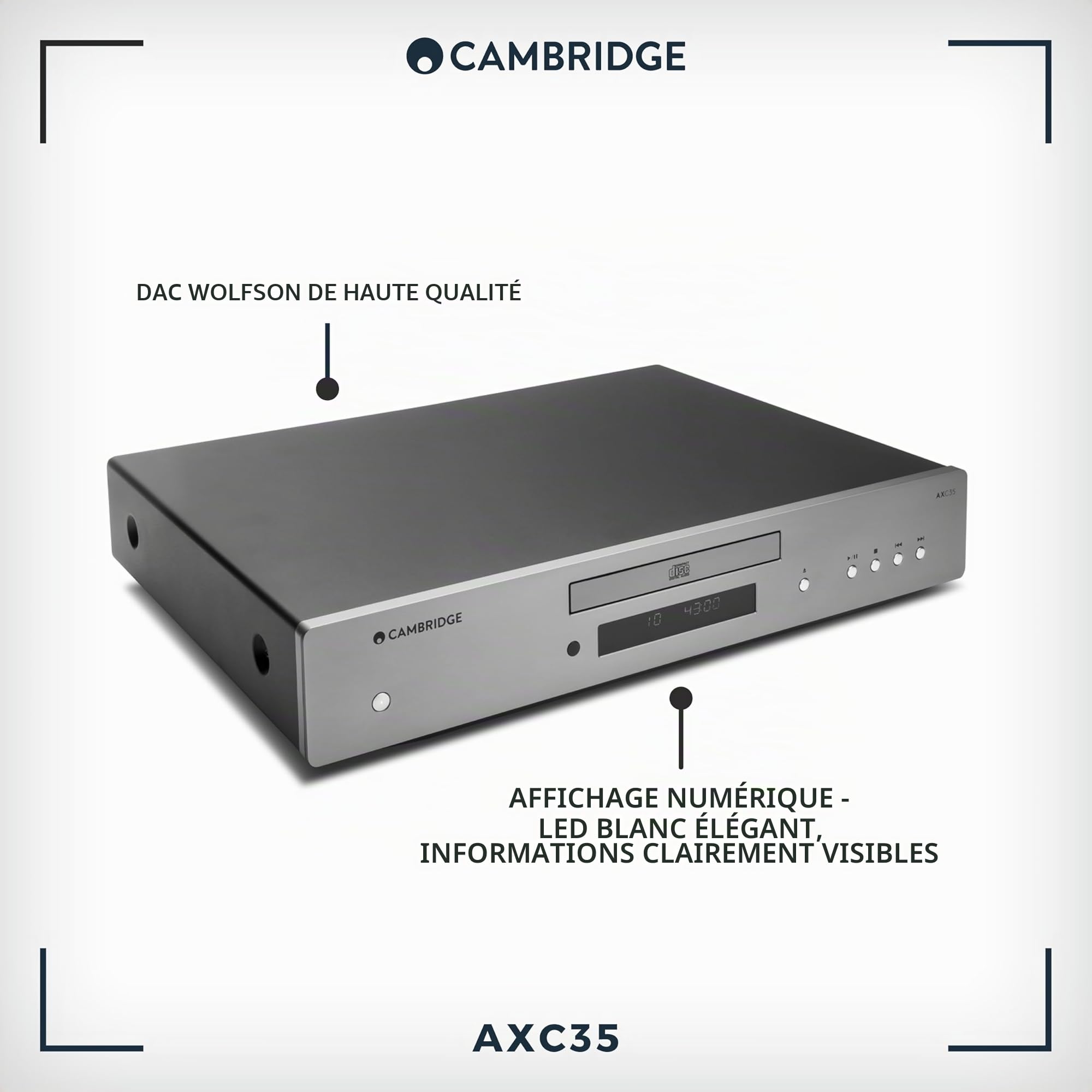 Cambridge Audio AXC35 – Lecteur CD, Lecteur CD HiFi avec Lecture sans Interruption, Wolfson DAC & Sortie numérique pour système stéréo – Lunar Grey