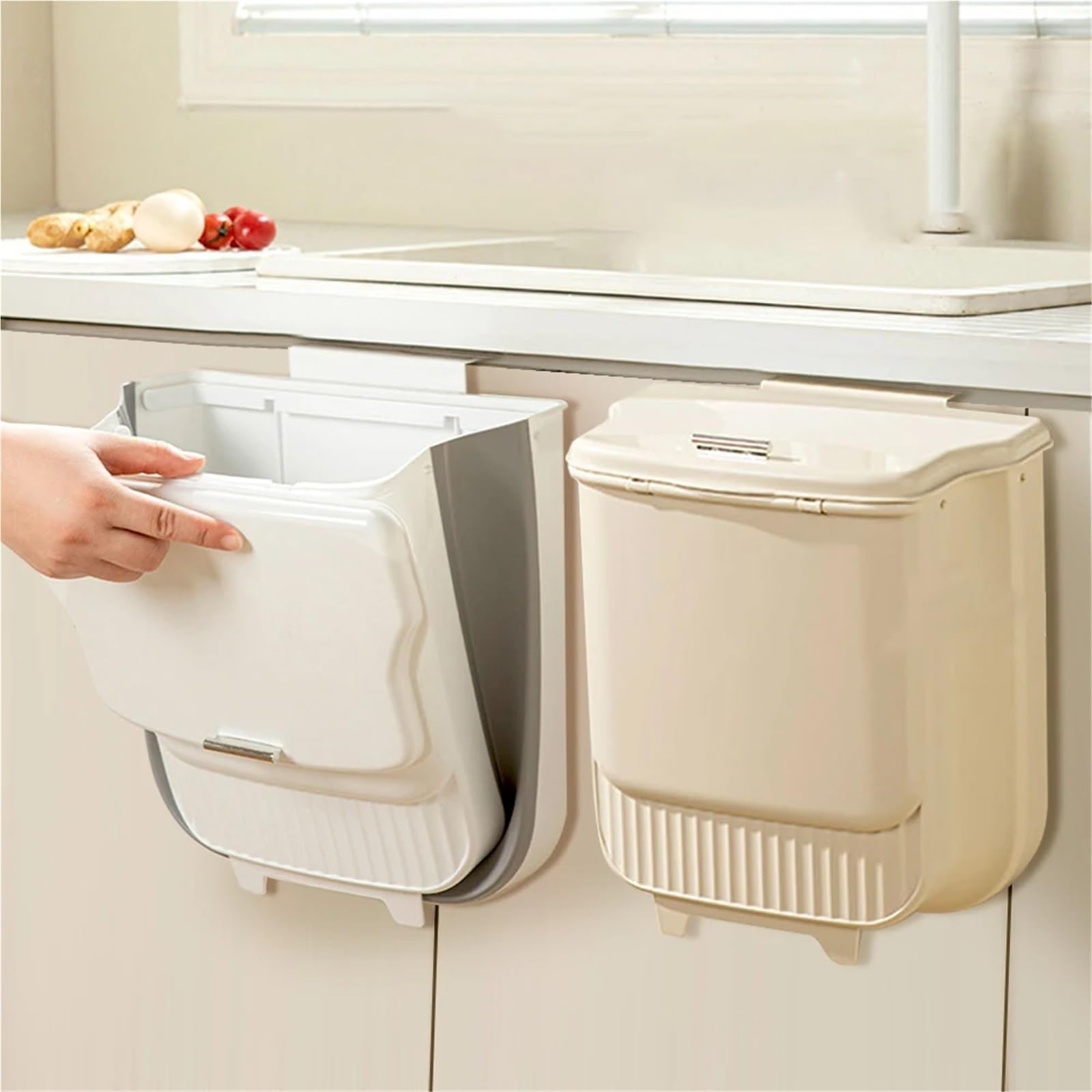 Pattumiera pieghevole da cucina con coperchio. Bidone della spazzatura sospeso. montato a parete. for il compost dei rifiuti alimentari(12L Yellow)
