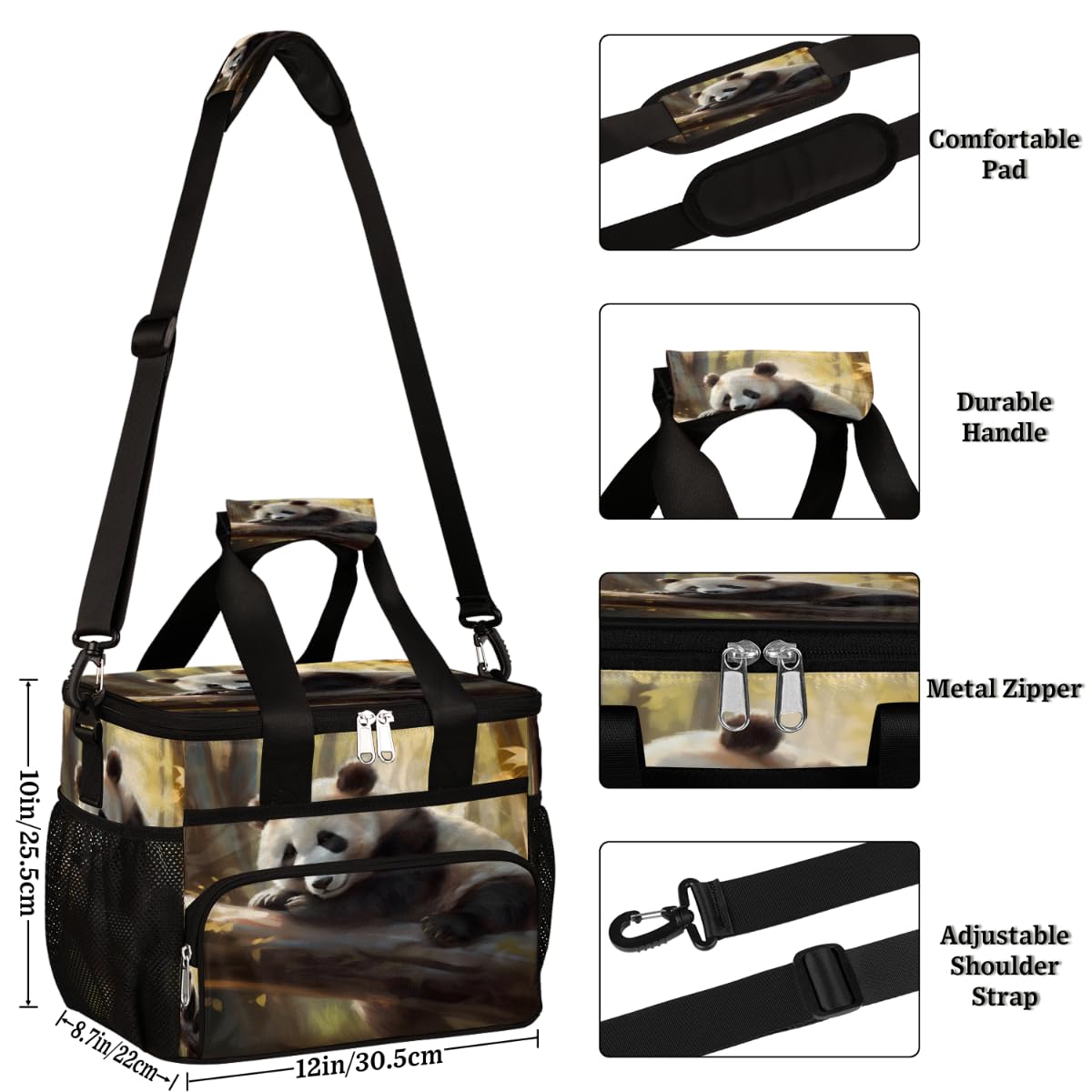 Panda Insulated Picnic Backpack Lunch Box for Women Men Picnic Basket Tote Lunch Bag Picnic Bag Portable Lunch Bags for Picnic, Beach, Work, Trip,Office, Camp Cute Panda