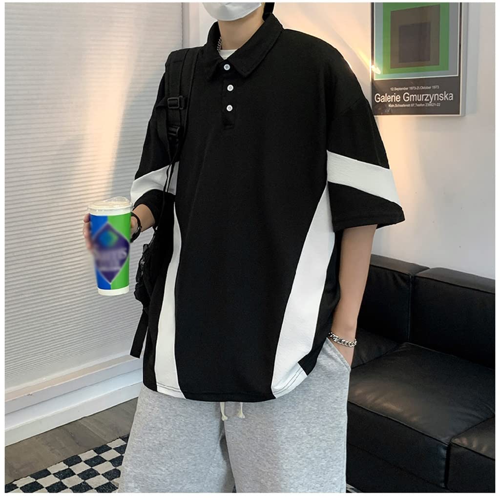 Koszulki męskie Design Przystojny Casual Baggy Patchwork Streetwear Nastolatki Studenci Popularne ubrania (kolor: B, rozmiar: kod XL)