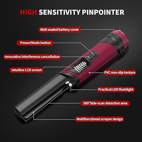 Miniatura 3 de DR.ÖTEK Detector de metales, IP68 totalmente impermeable, puntero de pin con pantalla LCD, con detector de metales para adultos y niños, modos