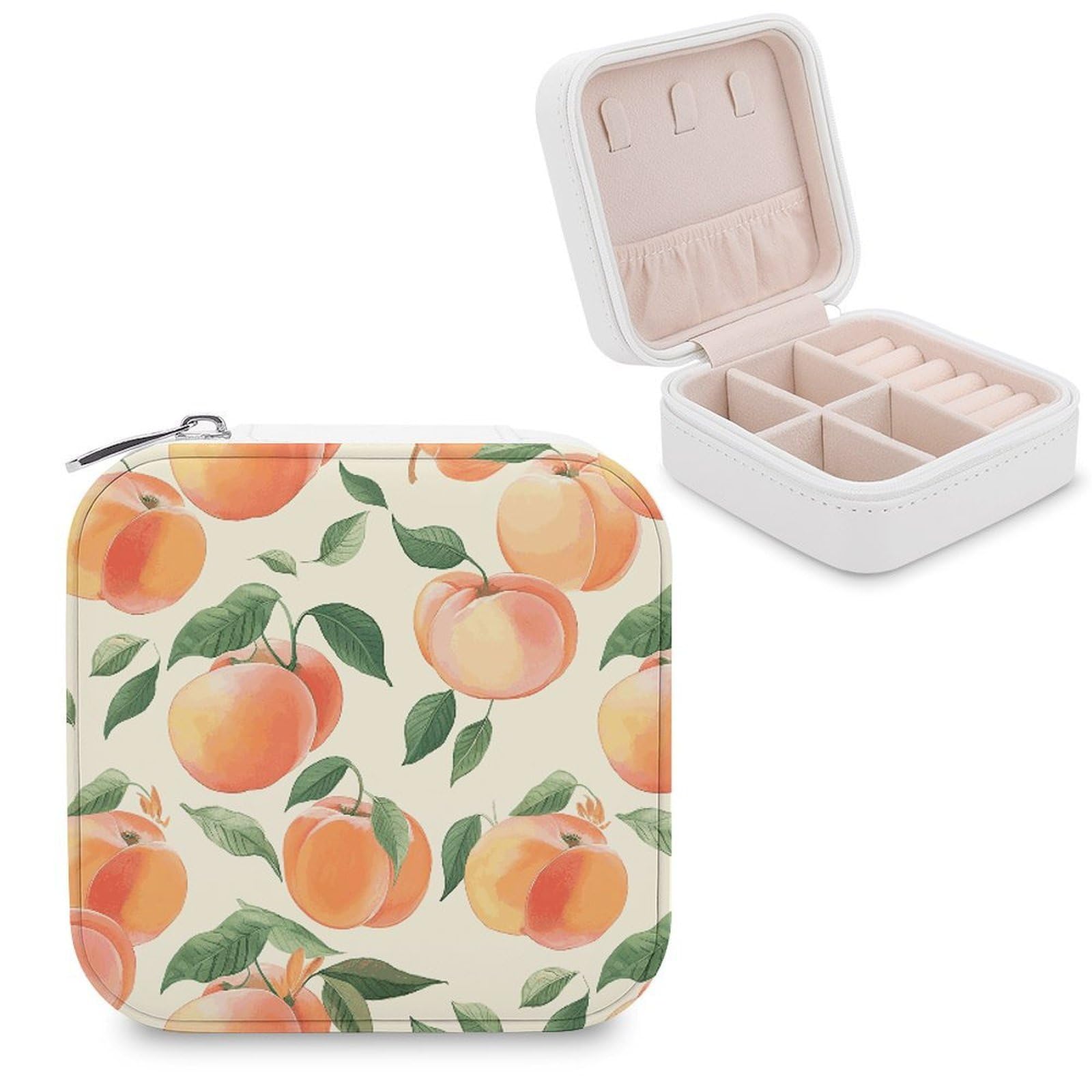 JTREHY Travel Peach Jewelry Case Portable Display Storage Box PU Leather Mini Jewelry Travel Case Personalized Travel Jewelry Organizer Small Jewelry Box for Women