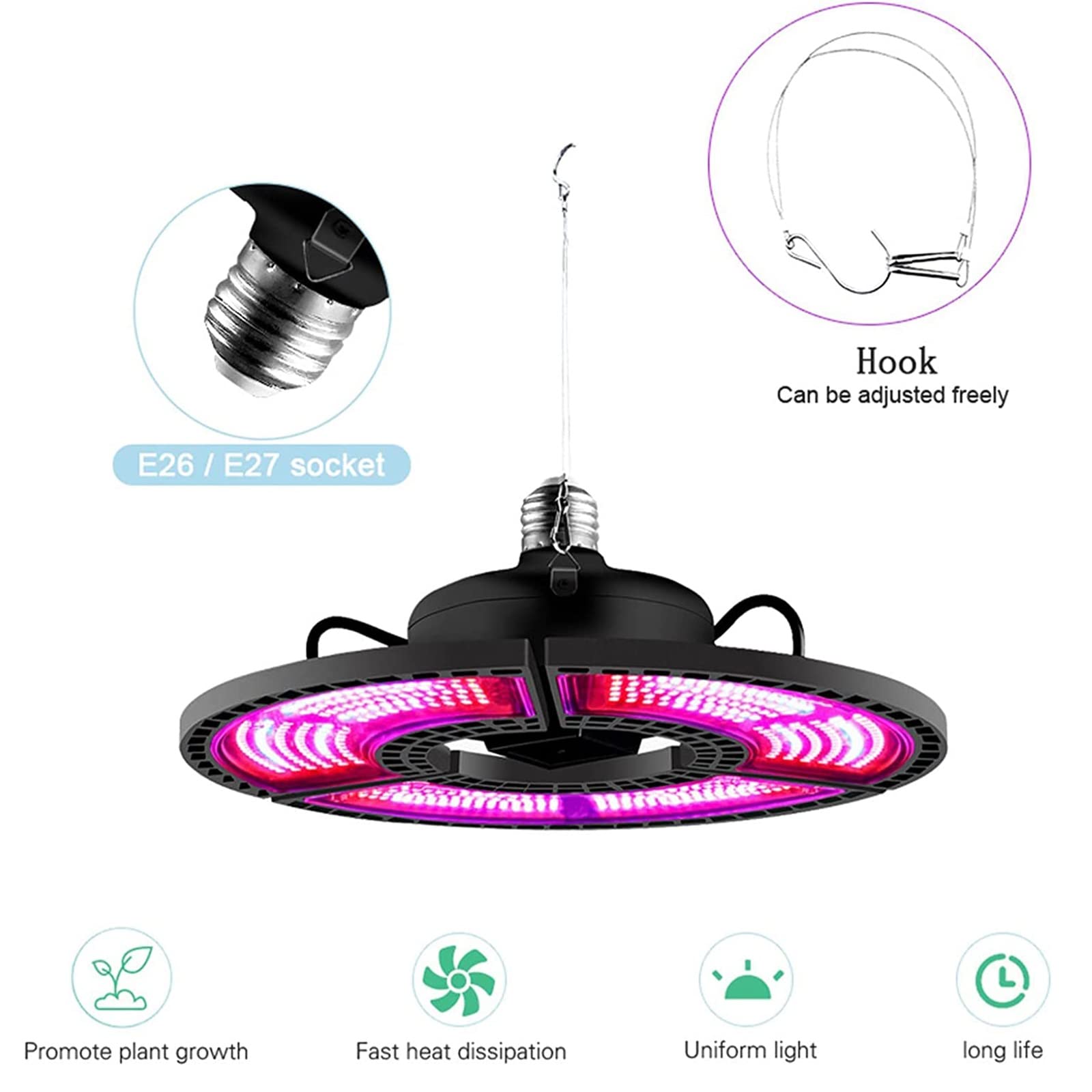Kryty E27 Pełne spektrum 100W-288 diod LED Oświetlenie LED do uprawy, wodoodporne światło do wzrostu roślin z czerwonym i niebieskim widmem, dla roślin Ciepłe białe diody LED Namiot do uprawy (kolor