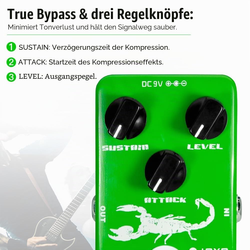 JOYO Dynamic Compressor Pedal Low Noise Nachbau des Klassischen Ross Kompressors für Gitarre und Bass (JF-10)