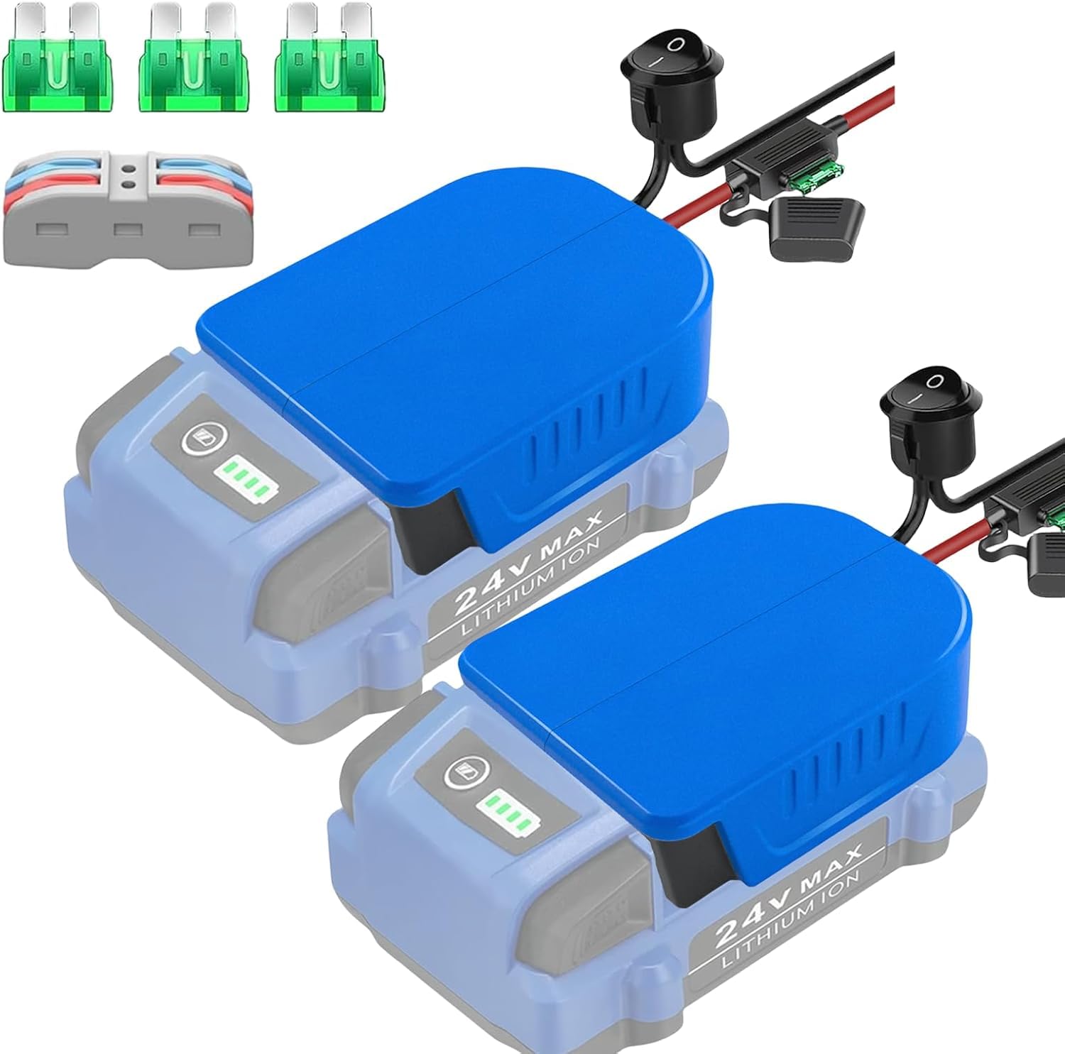 NUOGEDZ 2 Packs Power Wheel Adapter for Kobalt 24V Battery Converter Connector for Battery Adapter Dock Power Wheels DIY with 6pcs Fuse