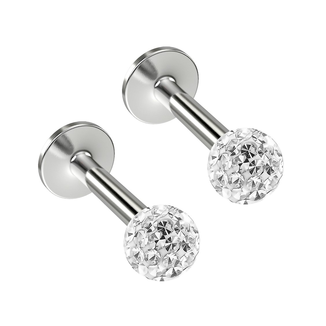 Evonix2pc 16g 1.2mm Crystal Labret Bar Lip Studs crystal Cluster Earrings 8mm Ring 3mm Sealed Ferido Ball