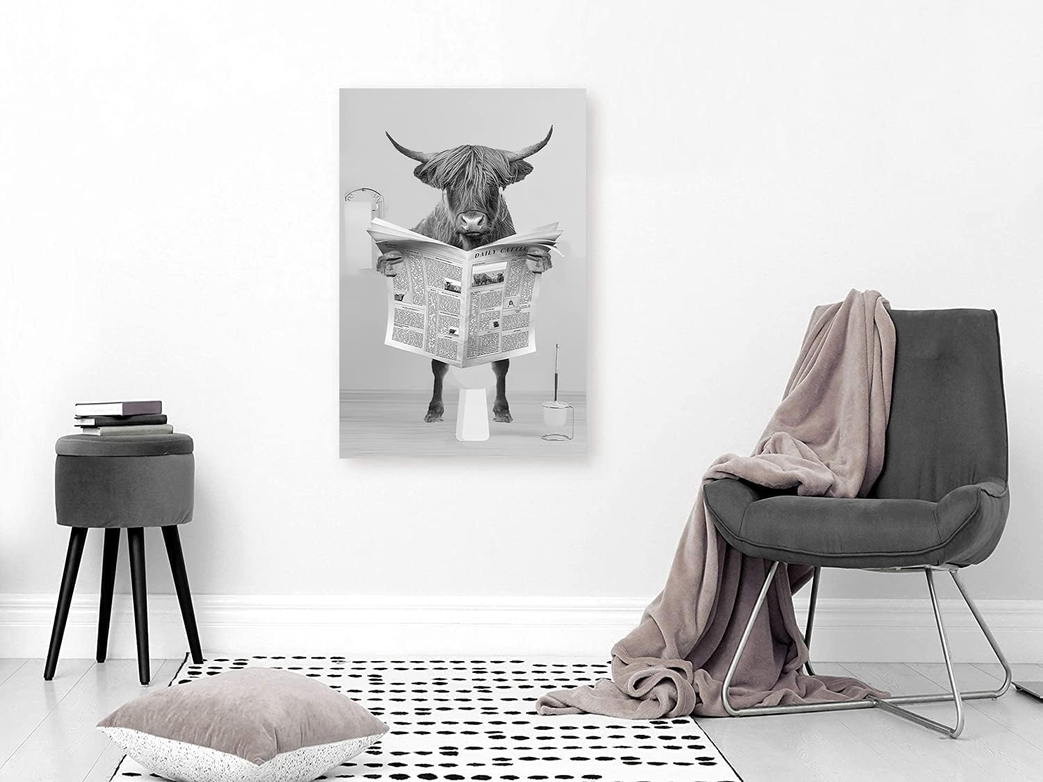 LPFNSF Immagini per il Bagno Immagine di Animali in Bagno Immagine Divertente per la Decorazione della Parete Stampe su Tela Poster per la Decorazione del Bagno Senza Cornice. (Mucca delle Highlands