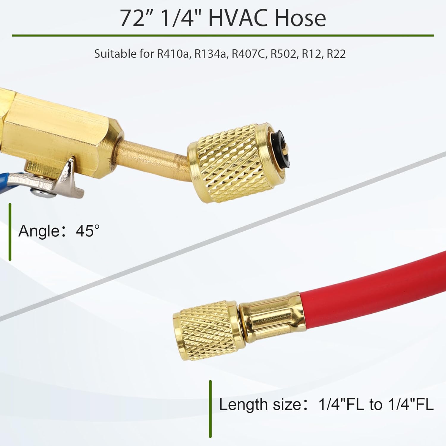 29986 Plus II 1/4" HVAC Hose with Compact Ball Valve,72" Low Loss Refrigerant Hose for R410a R134a R22 R407C R12 R502,Ac Manifold Hoses with Standard 1/4" Flare Fittings,Yellow/Red/Blue (3 Pcs)